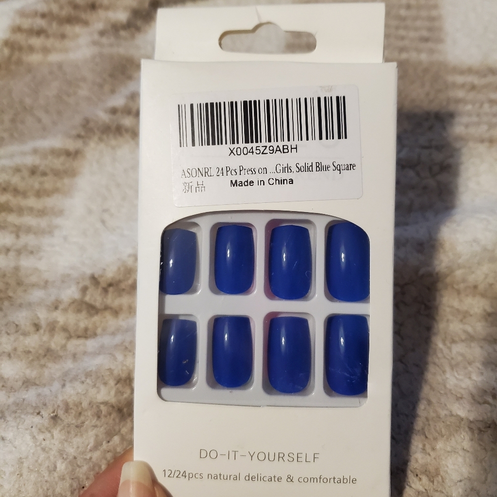 5 for $25 | ASONRL 24pc Press On Solid Blue Square Nails